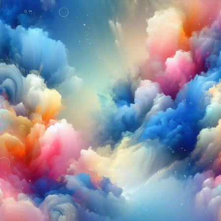 Colorful abstract background with beautiful clouds and stars. Fantasy fractal texture. Digital art. 3D rendering.の素材