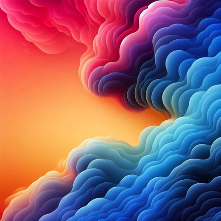 abstract background with blue and pink wavy lines on orange backgroundの素材