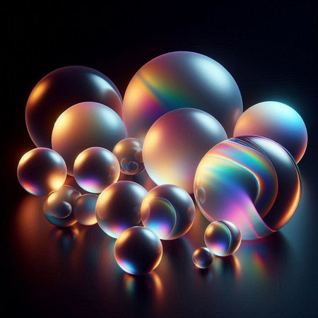 Abstract background with transparent spheres. 3d rendering, 3d illustration.の素材