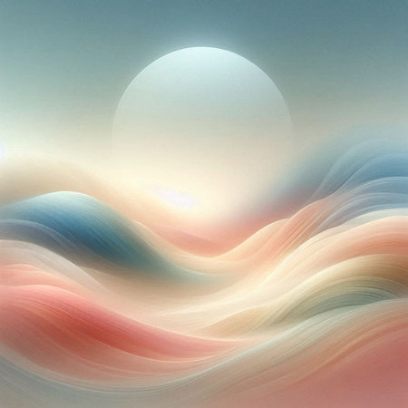 abstract background with a pattern of waves and moon in the skyの素材
