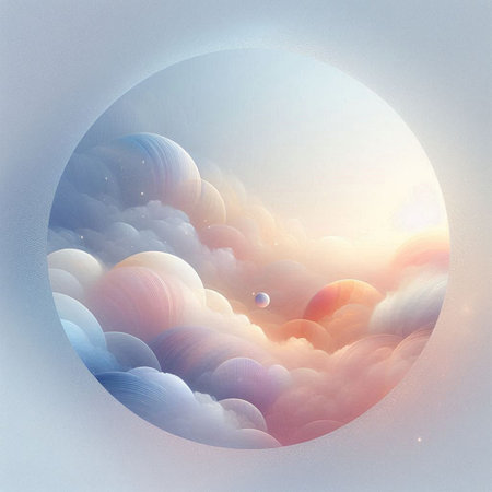 3D rendering of a planet in the sky with clouds and sunの素材