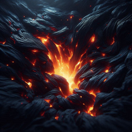 Volcanic eruption with lava and smoke. 3D illustration.の素材