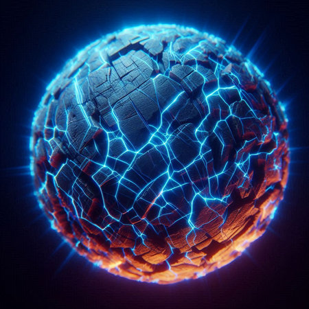 3d rendering of an abstract sphere with lighting effect on a dark backgroundの素材