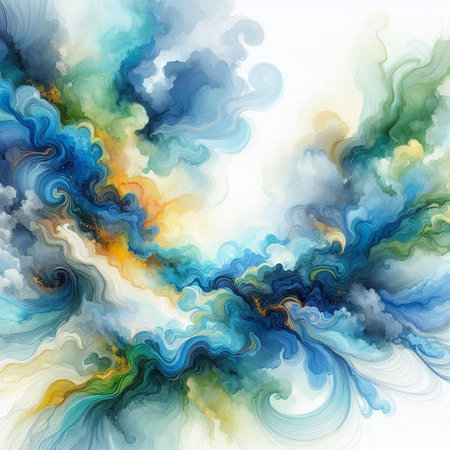 Abstract colorful smoke on white background. Digital art painting. 3D rendering.の素材