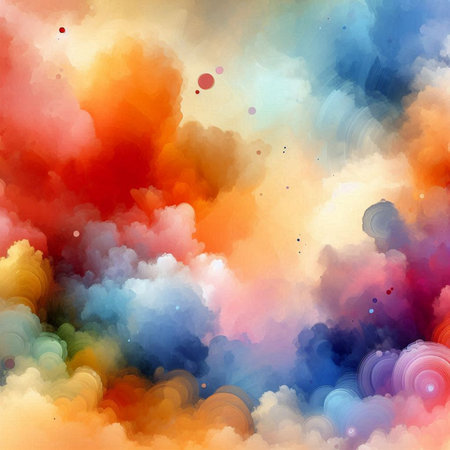 Abstract watercolor background with clouds and stars. Hand-drawn illustration.の素材