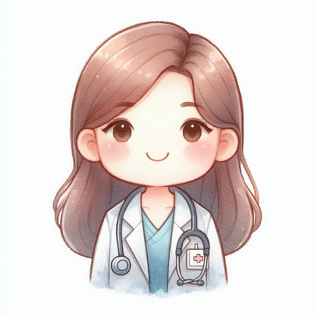 Illustration of a female doctor with a stethoscope around her neckの素材