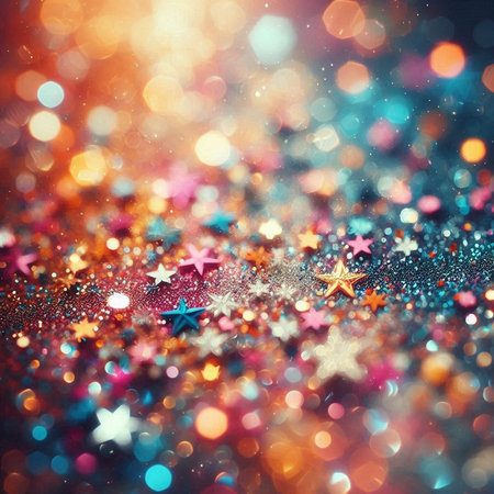 Glitter vintage lights background. Elegant abstract background with bokeh defocused lightsの素材