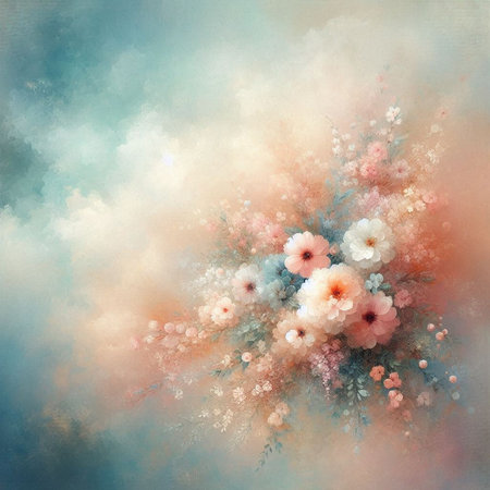 Abstract floral background with watercolor blossom. Digital art painting.の素材