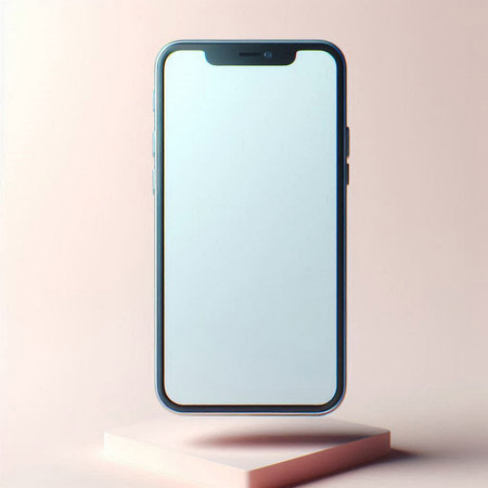 Smartphone mockup with blank screen on pink background. 3d renderingの素材