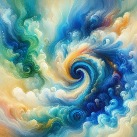 abstract background with blue, yellow and orange swirls. digitally generated imageの素材