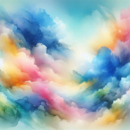 Watercolor sky with clouds. Abstract background. Digital art painting.の素材