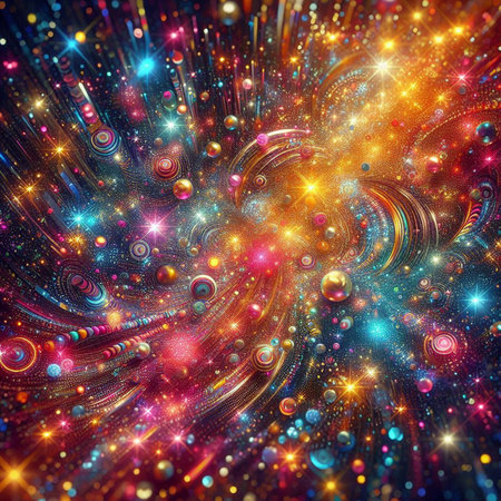 Abstract background with multicolored bokeh lights and stars.の素材