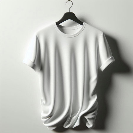 White t-shirt on a hanger on a gray background. 3d renderingの素材