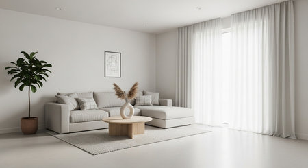 modern bright interiors apartment Living room 3D rendering illustration computer generated imageの素材