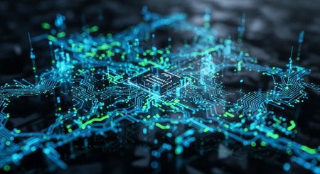 Cyber security concept 3D illustration. Abstract background with circuit board.の素材