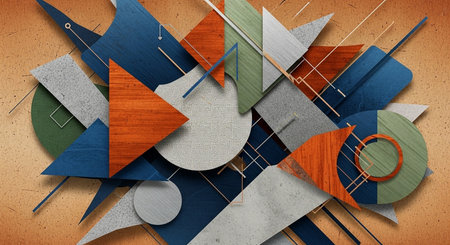 3d rendering of abstract geometric shapes on a textured background.の素材