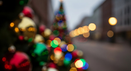 Defocused abstract christmas background. Bokeh lights on the street.の素材