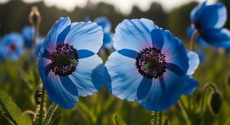 Blue anemones in the field. Shallow depth of field.の素材