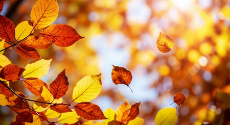 Autumn leaves background. Beautiful nature scene with colorful autumn leaves.の写真素材
