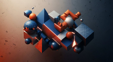 3d rendering of abstract geometric composition,digital art works. 3d illustration.の写真素材