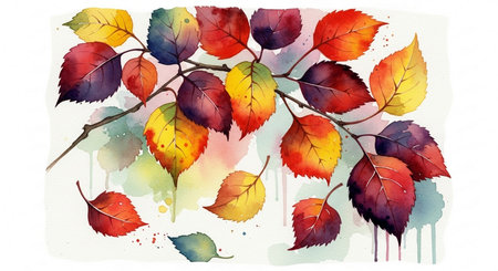 Watercolor autumn leaves on a white background. Hand-drawn illustration.の写真素材