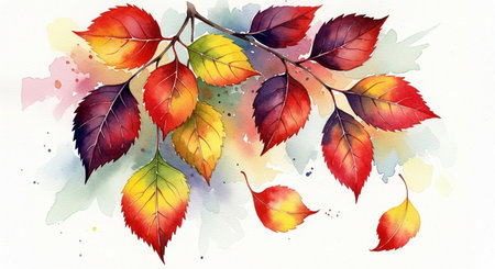 watercolor painting of autumn leaves on white background, illustration for your designの写真素材