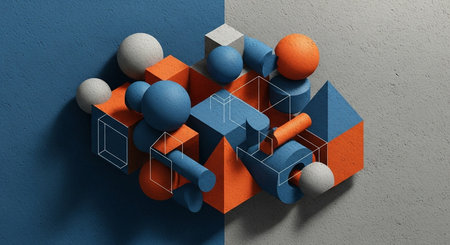 Abstract 3d rendering of geometric shape. Creative background design with cubes.の写真素材