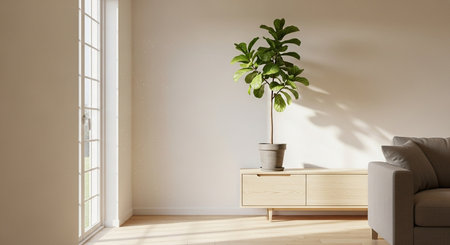 Living room interior with sofa and plant. 3d rendering mock upの写真素材