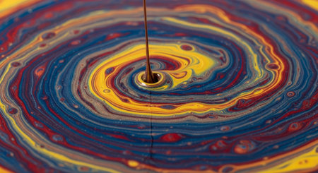 Abstract background of oil drops in red, blue and yellow colors.の写真素材