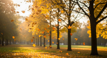 fallen leaves in the autumn park, beautiful nature background, tonedの写真素材