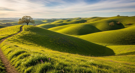 Landscape of rolling hills in Tuscany, Italy, Europeの写真素材