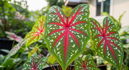 Caladium bicolor is a perennial plant in the genus Caladium.の写真素材