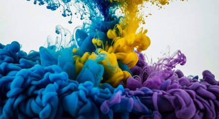 Abstract paint splash isolated on white background. Colorful ink in water.の写真素材