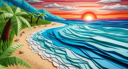 Beautiful seascape in the sunset time. Illustration.の写真素材