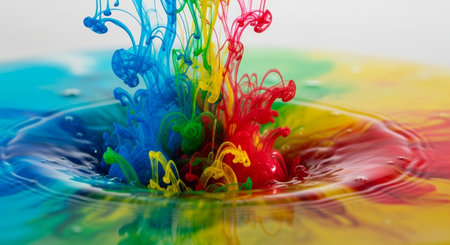 Colorful splashes of paint on water surface. Abstract background.