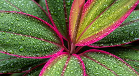 Rain drops on the leaves of a plant, close-up.