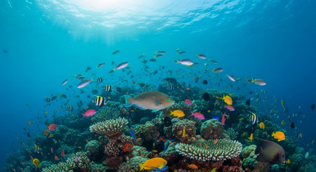 Tropical fish on a coral reef in the Red Sea.の写真素材