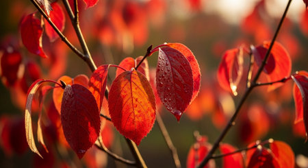 Autumn leaves in the sun. Colorful autumn leaves background.の写真素材