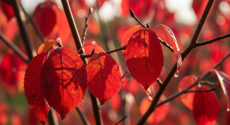Autumn leaves on a tree branch in the sunlight. Autumn backgroundの写真素材