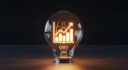 Glowing lightbulb with business graph inside. 3D renderingの写真素材