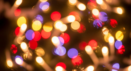 abstract background of christmas lights bokeh defocused lightsの写真素材