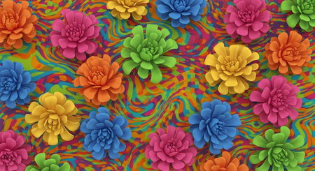 Seamless pattern with multicolored paper flowers. Vector illustration.の写真素材
