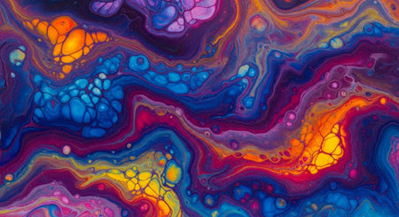 Marbled blue and orange abstract background. Liquid marble ink pattern.の写真素材