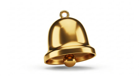 3d rendering of golden christmas bell on white background with shadowの素材