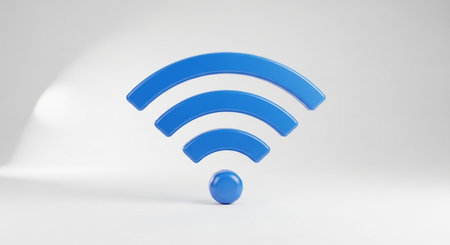 Blue WIFI Icon on White Background. 3D Renderingの素材