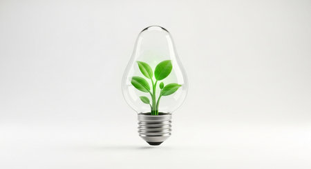 Light bulb with green plant inside. Eco concept. 3D renderingの素材