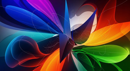 abstract colorful background with curved lines and curves, 3d illustrationの素材