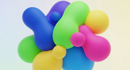 3d render of colorful balloons on white background, abstract background.の素材