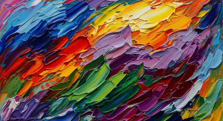 Abstract oil painting background. Multicolored acrylic paint texture. Fragment of artwork.の素材