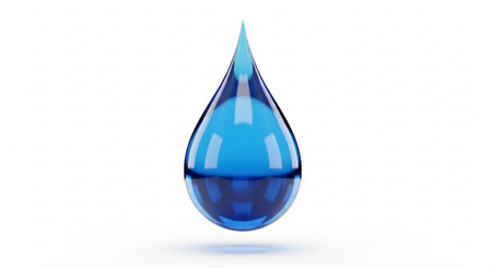 Blue water drop isolated on white background. 3d render illustration.の素材
